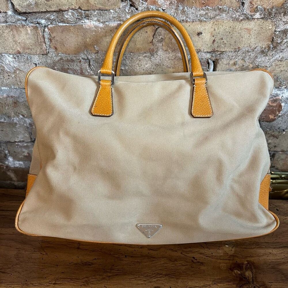 Vintage Prada Beige Canvas Tote Bag